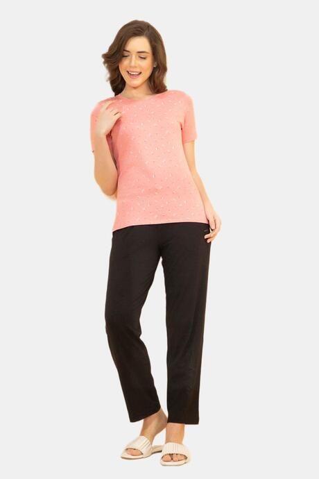 Amante Scoop Neck Sleep Tee - Coral Floral Print — image 5